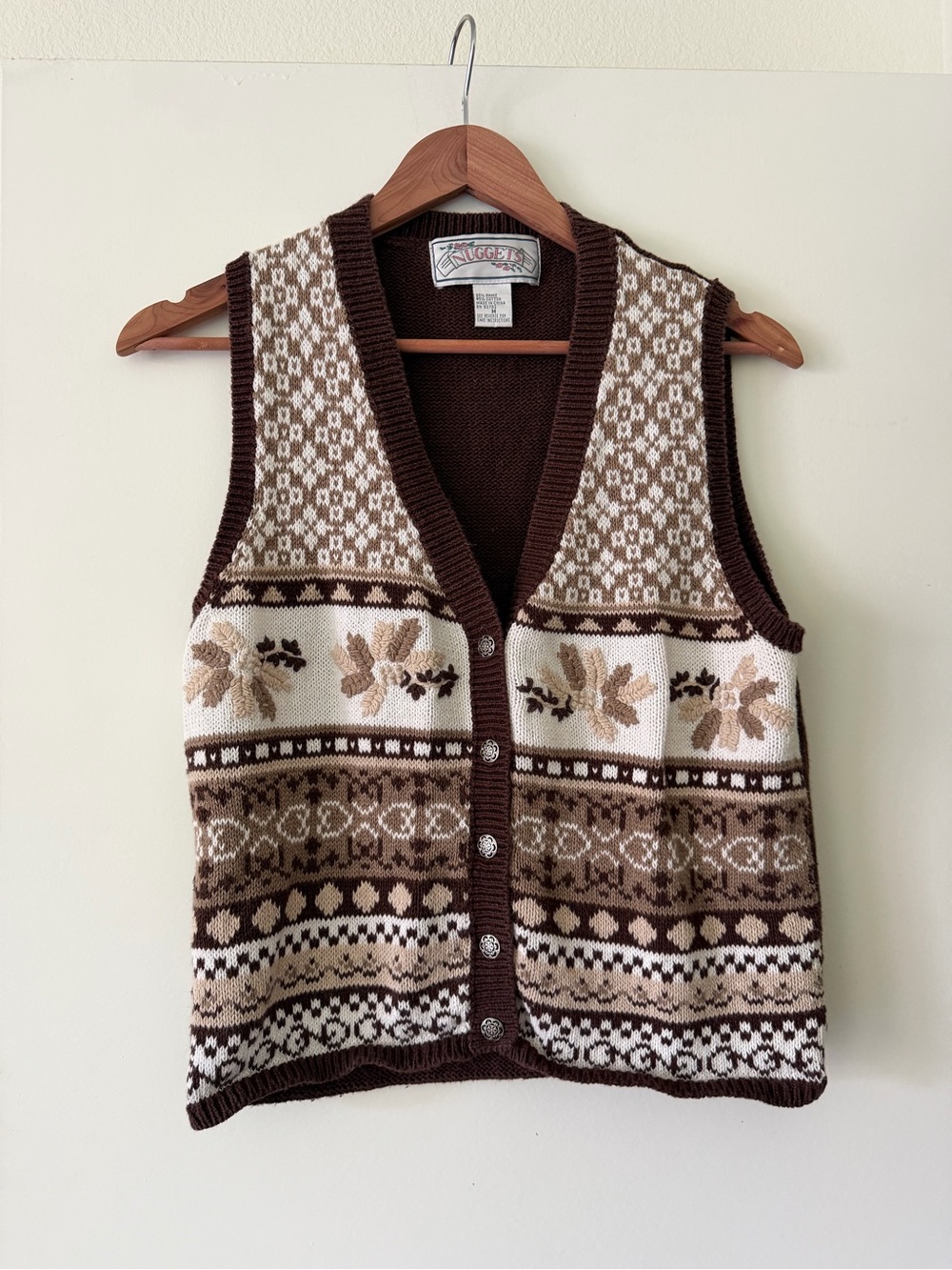 Brown & Cream Patterned Knit Vest
